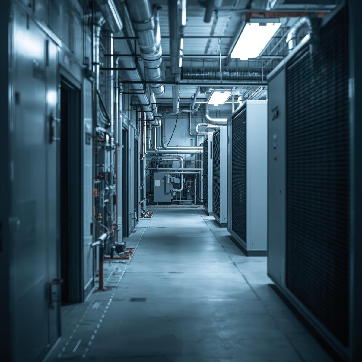 Image of HVAC equipment inside the mechanical room of a commercial building